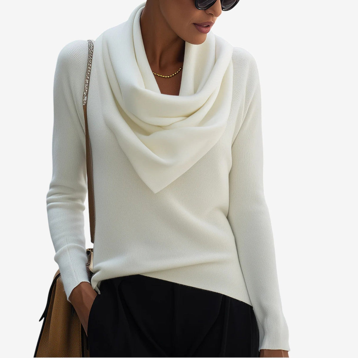 Pull à col drapé pour femme doux et élégant au quotidien