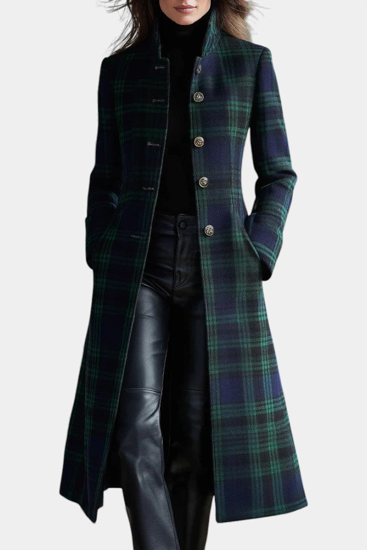 CLAIRE LYON | MANTEAU À CARREAUX BLEU-VERT POUR FEMMES
