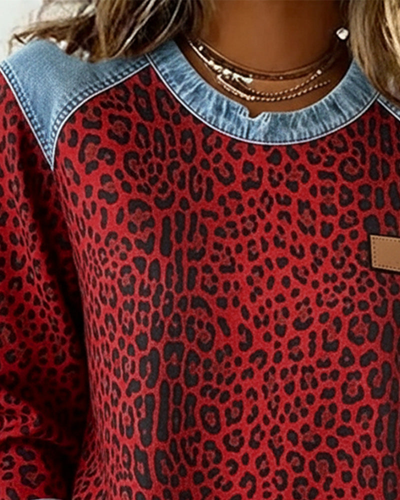 Sara | Sweatshirts en patchwork de denim léopard