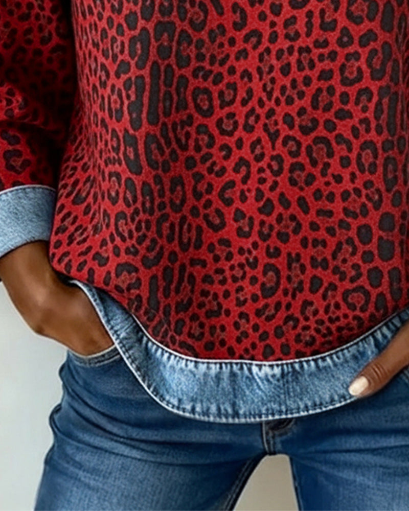Sara | Sweatshirts en patchwork de denim léopard
