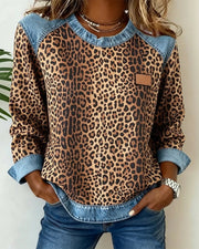 Sara | Sweatshirts en patchwork de denim léopard
