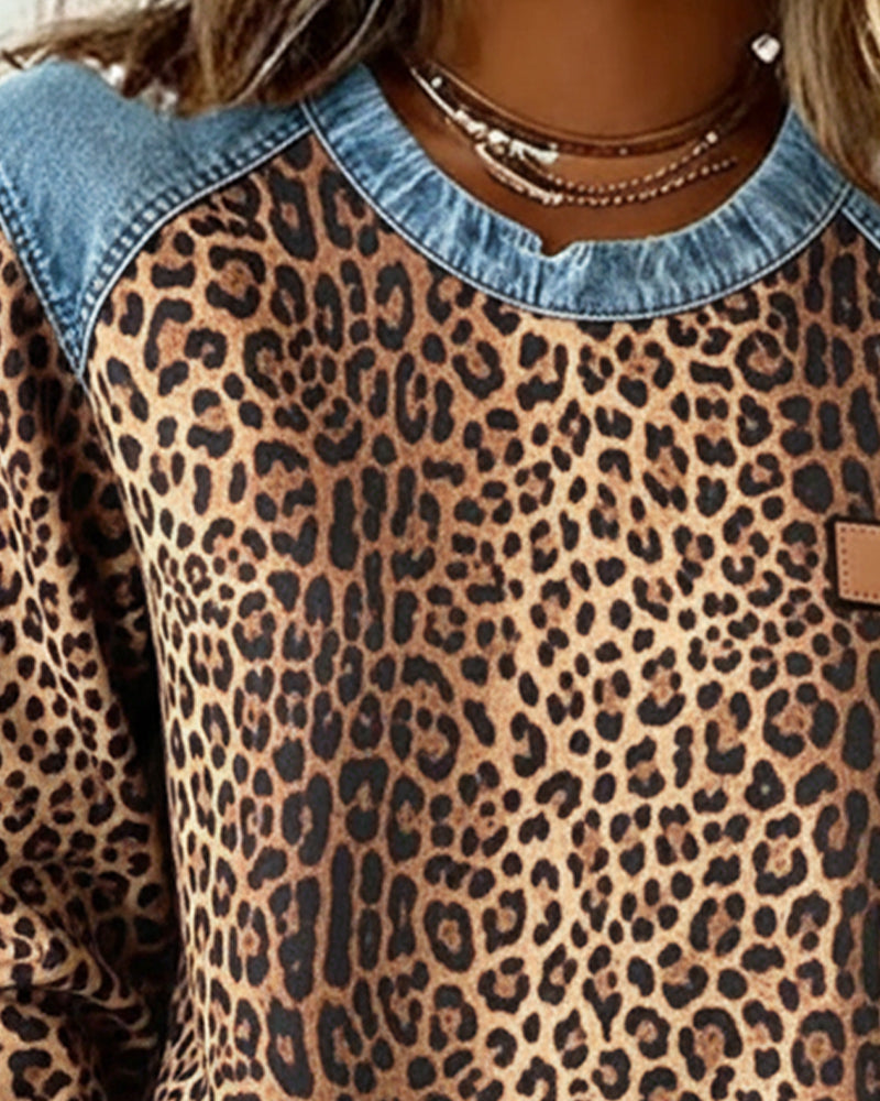Sara | Sweatshirts en patchwork de denim léopard