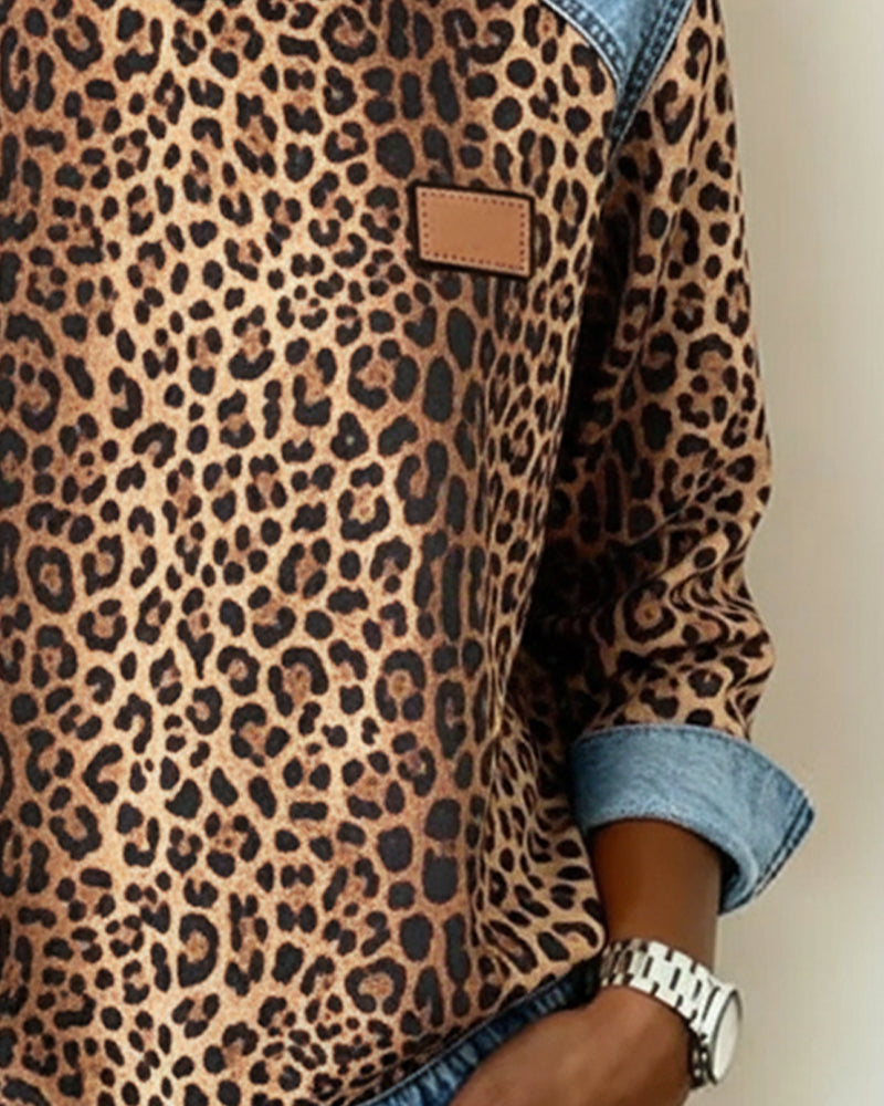 Sara | Sweatshirts en patchwork de denim léopard