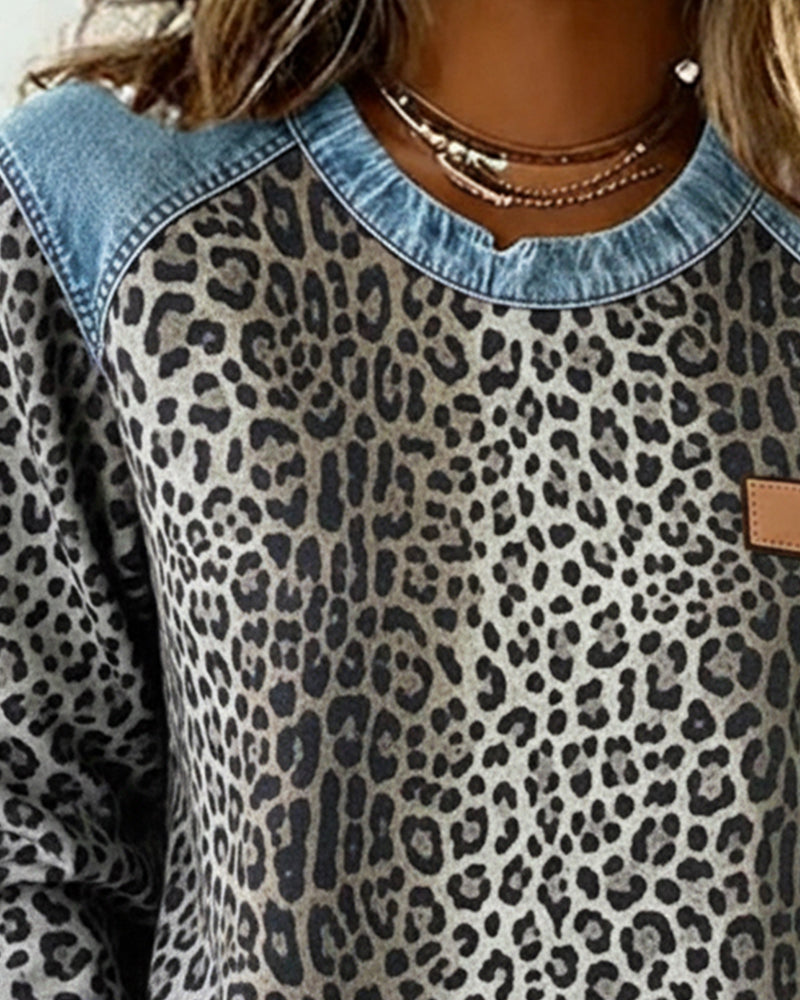 Sara | Sweatshirts en patchwork de denim léopard