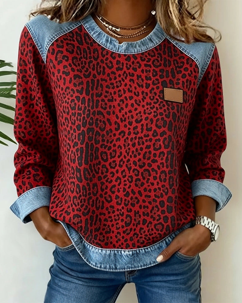 Sara | Sweatshirts en patchwork de denim léopard