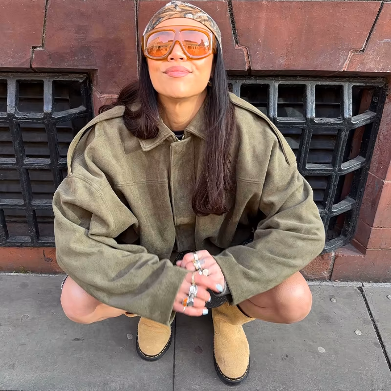 Veste femme oversize effet suédine coupe ample style moderne mi-saison