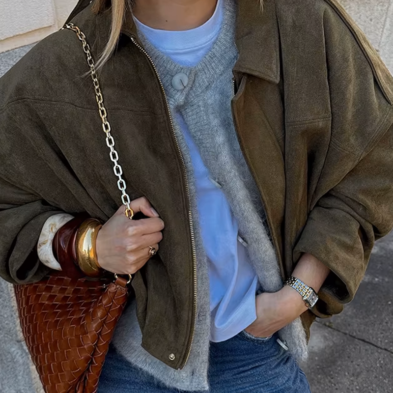 Veste femme oversize effet suédine coupe ample style moderne mi-saison