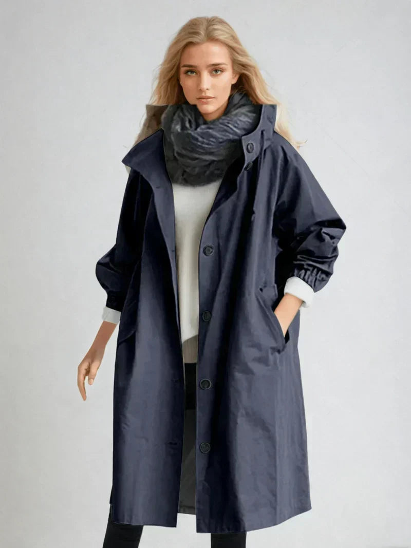 Imperméable femme avec capuche et ceinture – manteau de pluie élégant