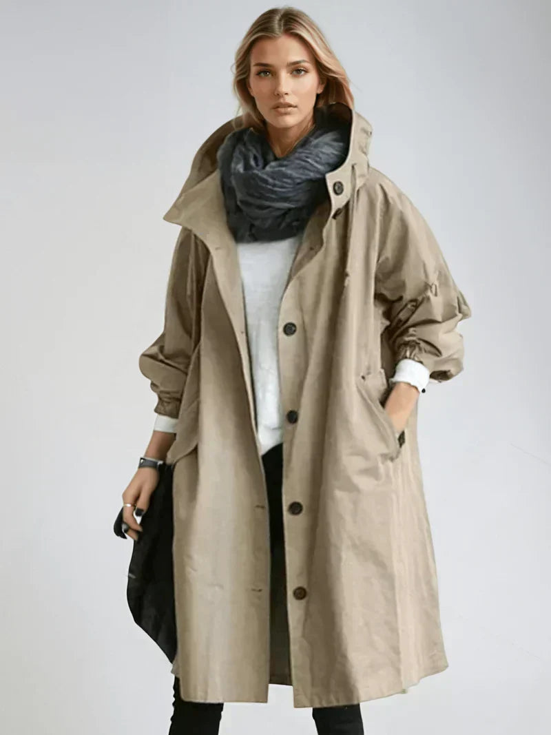 Imperméable femme avec capuche et ceinture – manteau de pluie élégant