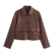 Veste courte femme boutonnée coupe droite avec poches style quotidien