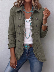 Veste femme brodée à volants et boutons décoratifs