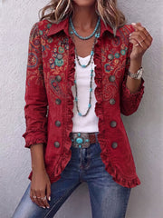 Veste femme bohème à imprimé paisley et volants