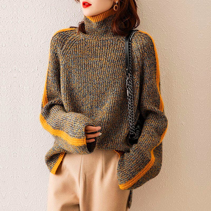 Éléonore - Pull Maille Oversize Col Roulé Élégance Femme