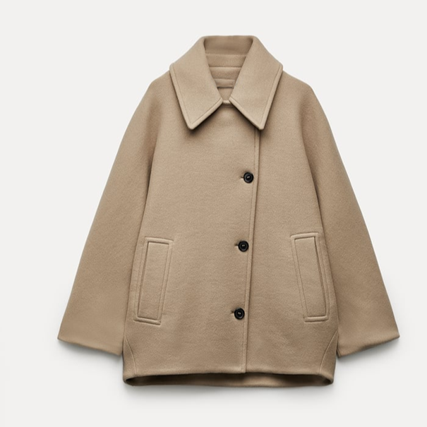 Manteau femme oversize maille mélangée boutonné coupe ample mi-saison