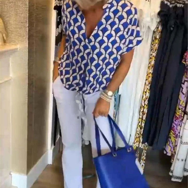Haut femme à col V avec imprimé graphique