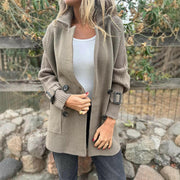 Manteau femme mi-long double boutonnage coupe structurée en mélange maille