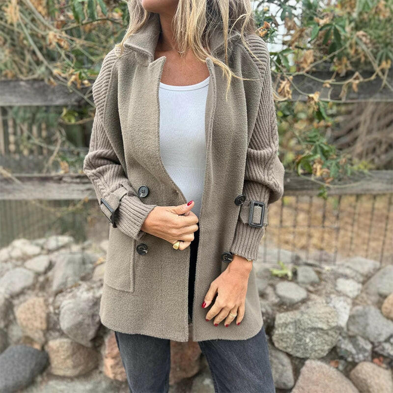 Manteau femme mi-long double boutonnage coupe structurée en mélange maille