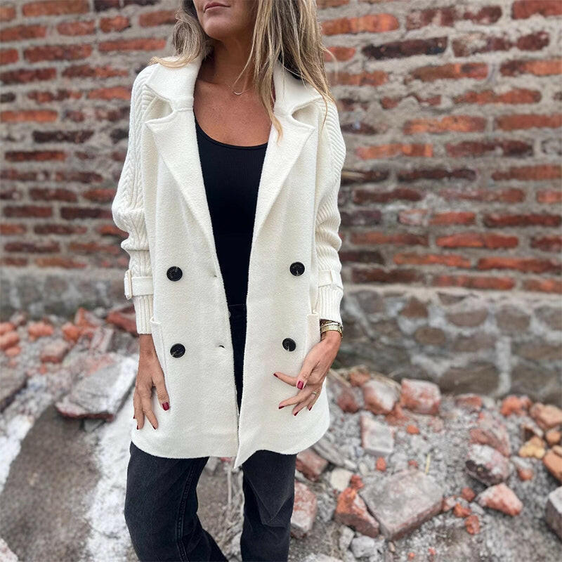 Manteau femme mi-long double boutonnage coupe structurée en mélange maille