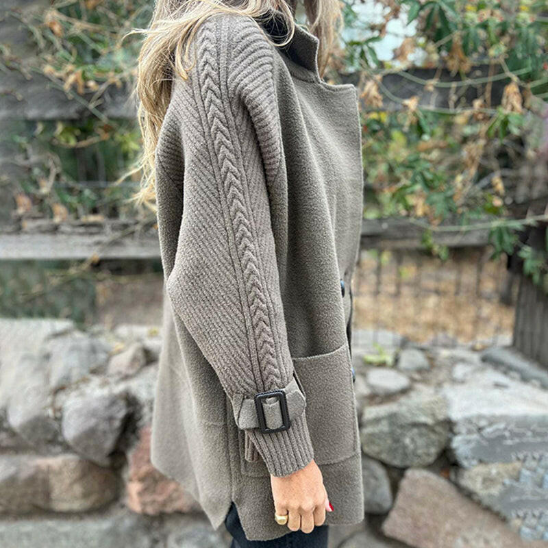 Manteau femme mi-long double boutonnage coupe structurée en mélange maille