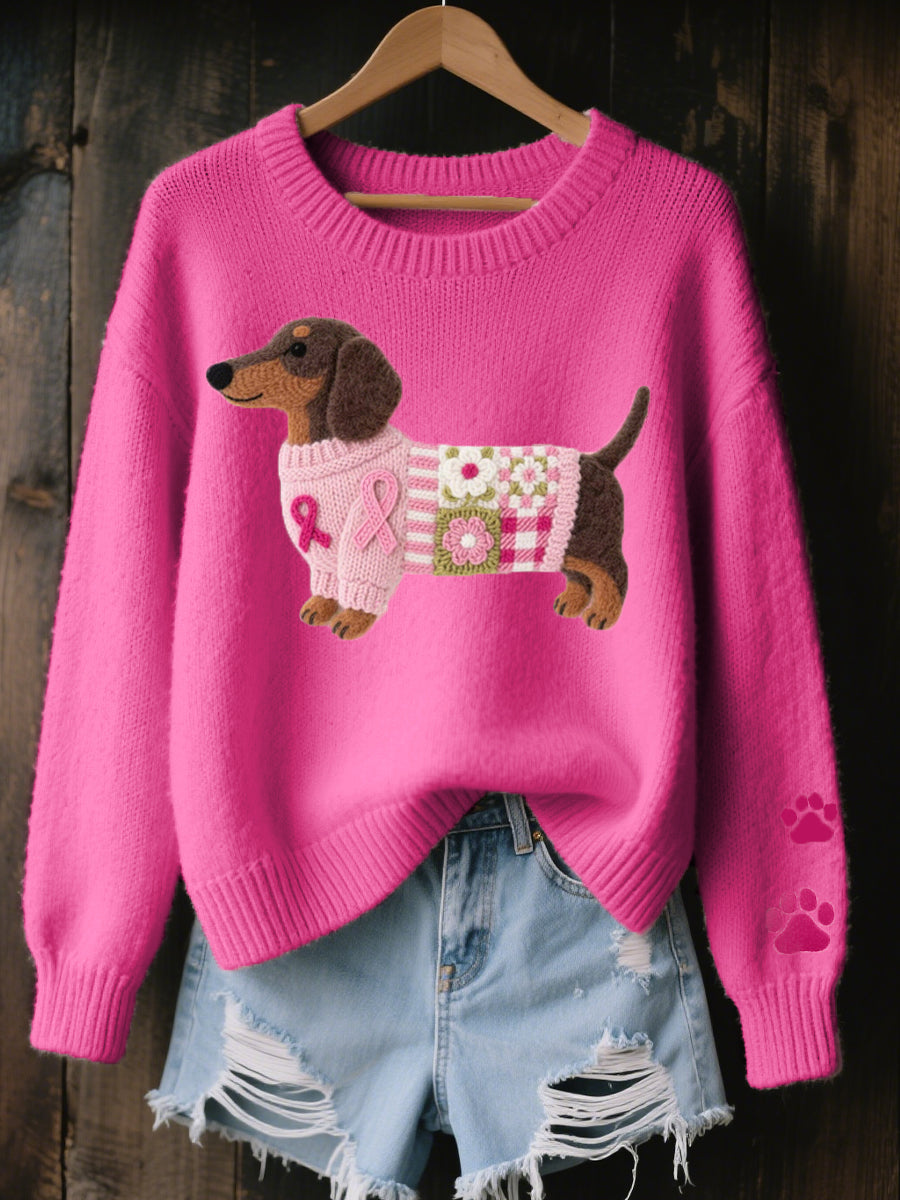 Naoni - Pull en Tricot avec Motif de Teckel en Feutre de Maille