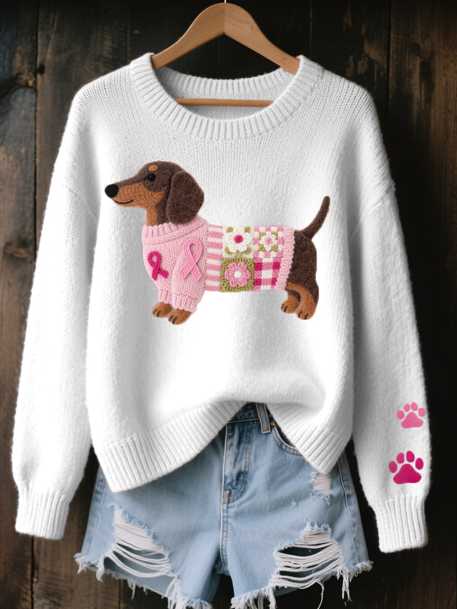 Naoni - Pull en Tricot avec Motif de Teckel en Feutre de Maille