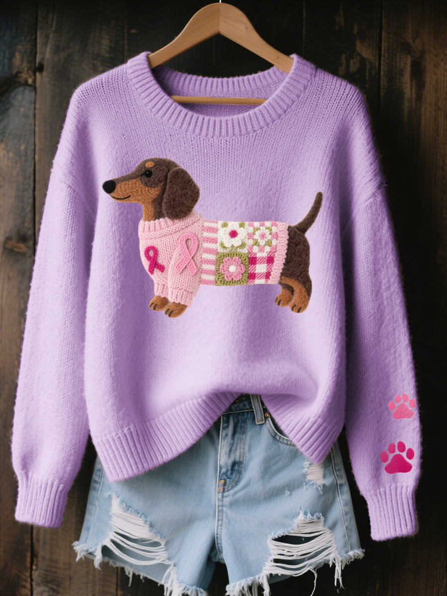 Naoni - Pull en Tricot avec Motif de Teckel en Feutre de Maille