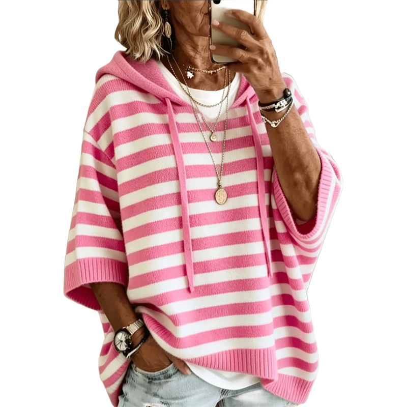 Sweat à capuche femme rayé en maille confortable