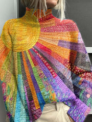 Pull col roulé en tricot épais pour femme chaud et coloré