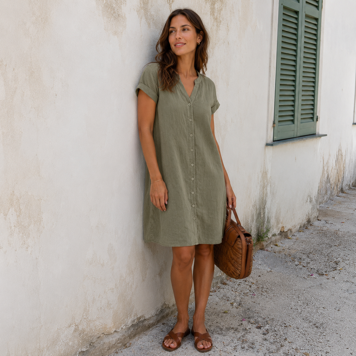 CLAIRE LYON | ROBE CHEMISE À COL EN V POUR FEMMES