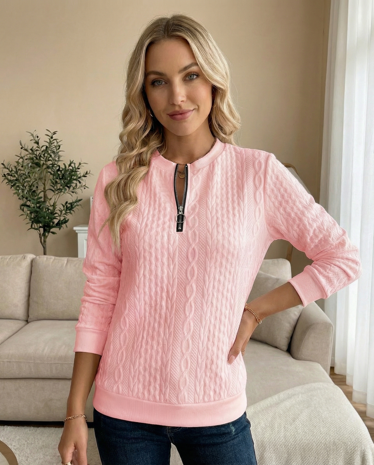 CLAIRE LYON | SWEAT ZIPPÉ TEXTURÉ POUR FEMMES