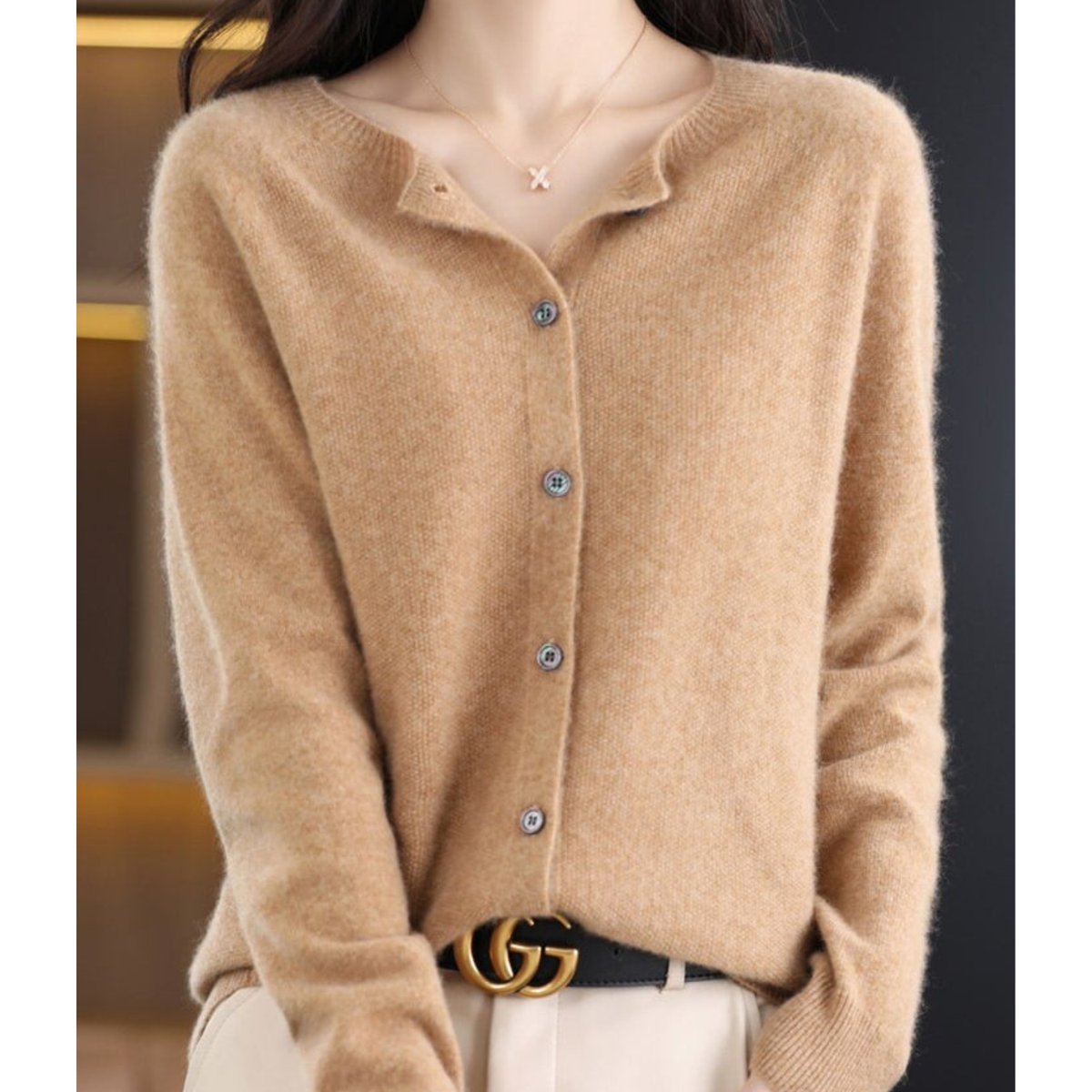 Karine - Cardigan Élégant Boutonné Col Rond