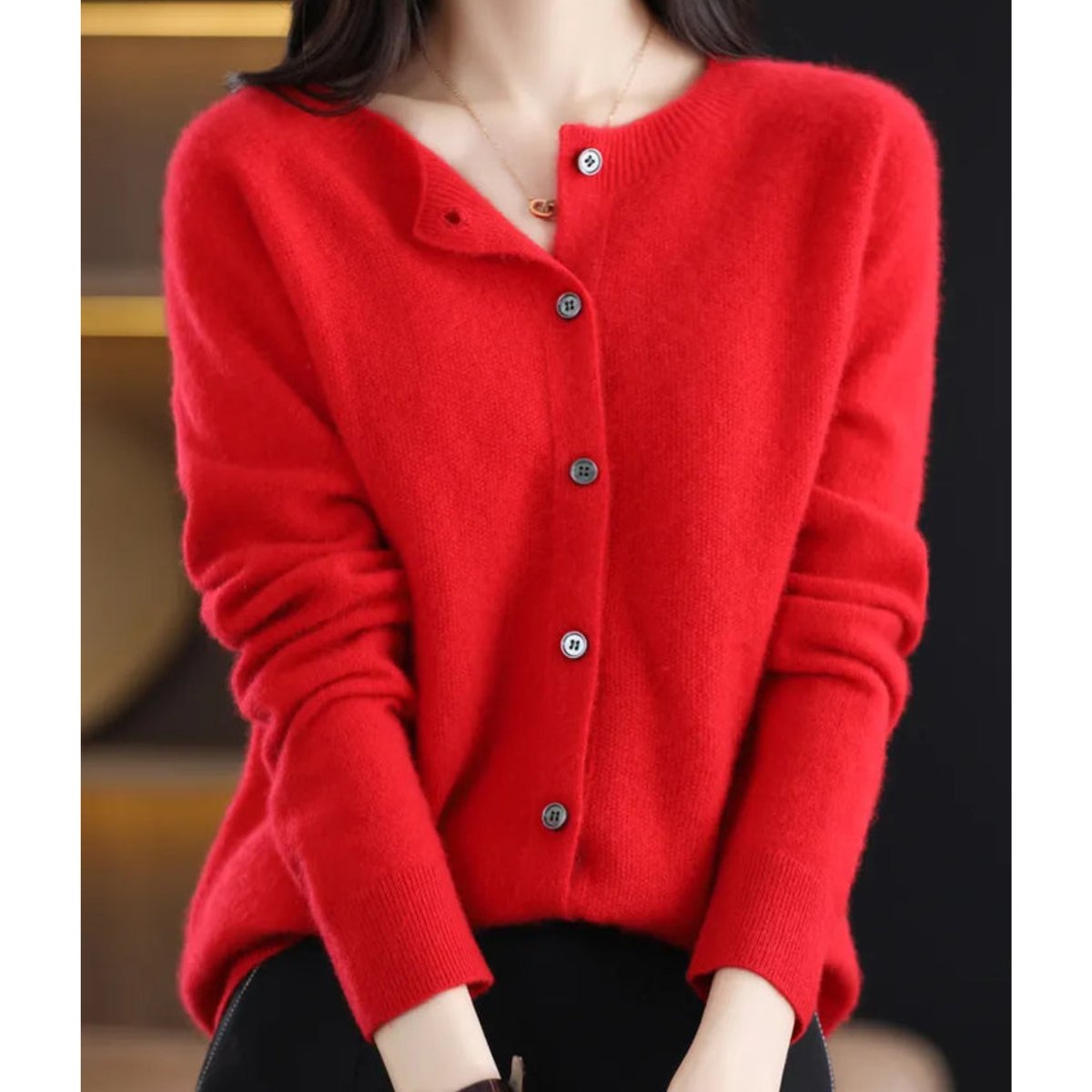 Karine - Cardigan Élégant Boutonné Col Rond