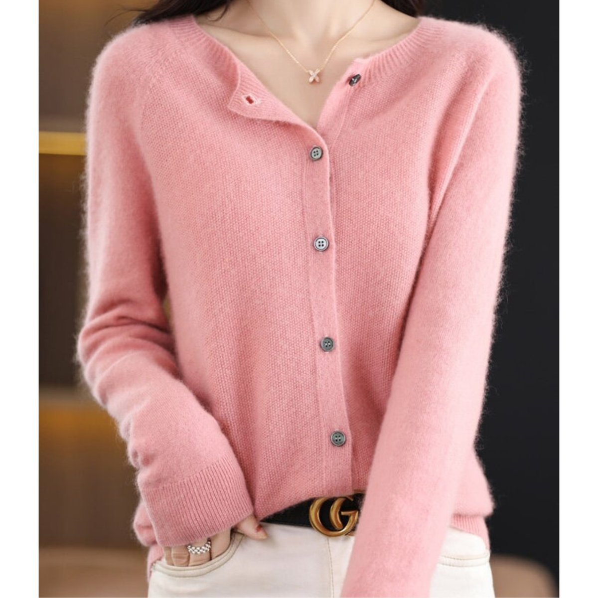 Karine - Cardigan Élégant Boutonné Col Rond