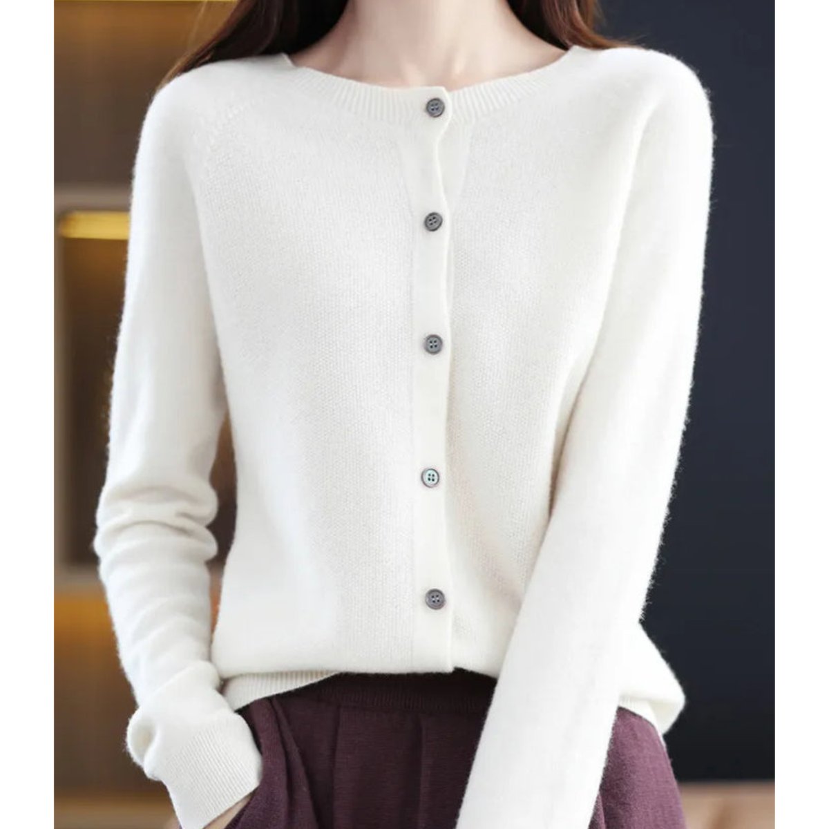 Karine - Cardigan Élégant Boutonné Col Rond