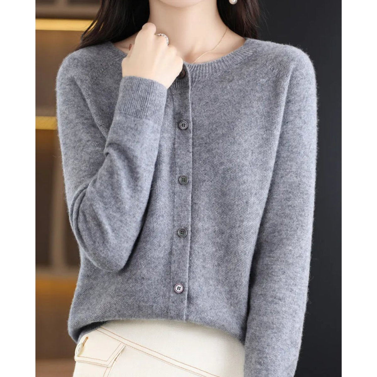 Karine - Cardigan Élégant Boutonné Col Rond