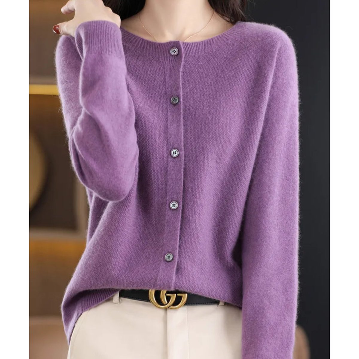 Karine - Cardigan Élégant Boutonné Col Rond