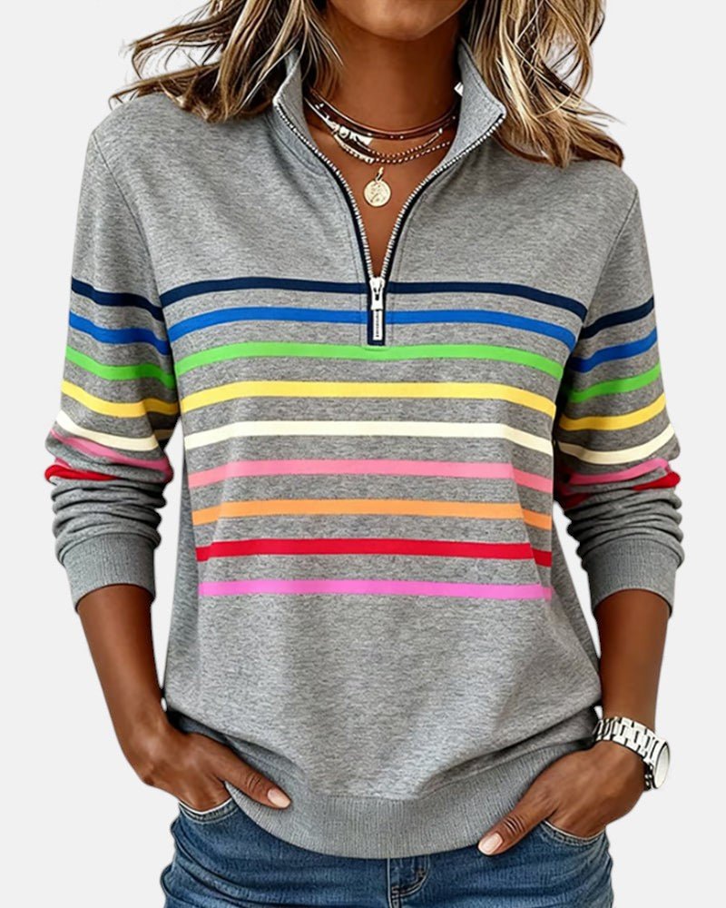 CLAIRE LYON | SWEAT-SHIRT À COL ZIPPER QUART DE LONGUEUR RAYÉ POUR FEMMES