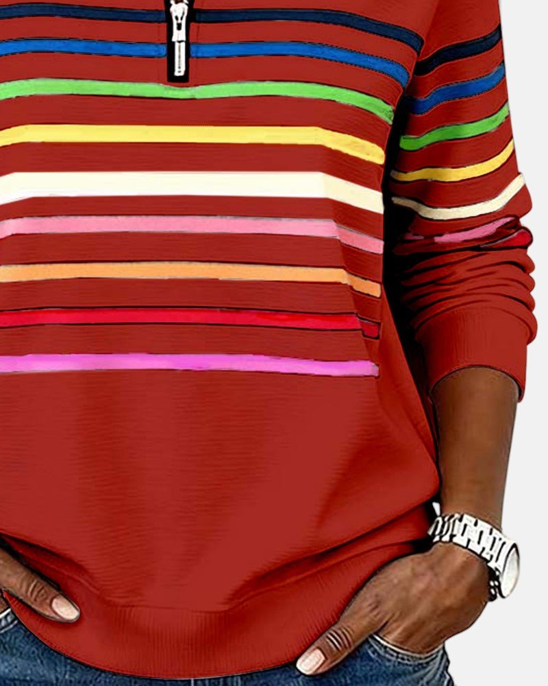 CLAIRE LYON | SWEAT-SHIRT À COL ZIPPER QUART DE LONGUEUR RAYÉ POUR FEMMES