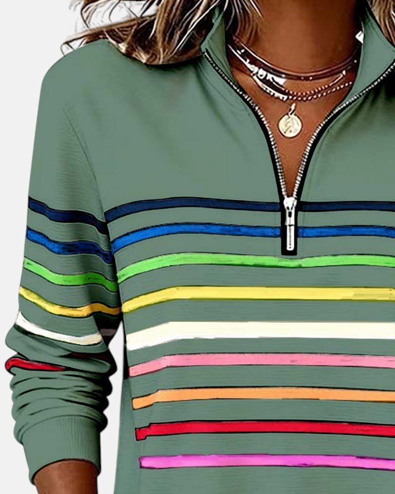 CLAIRE LYON | SWEAT-SHIRT À COL ZIPPER QUART DE LONGUEUR RAYÉ POUR FEMMES