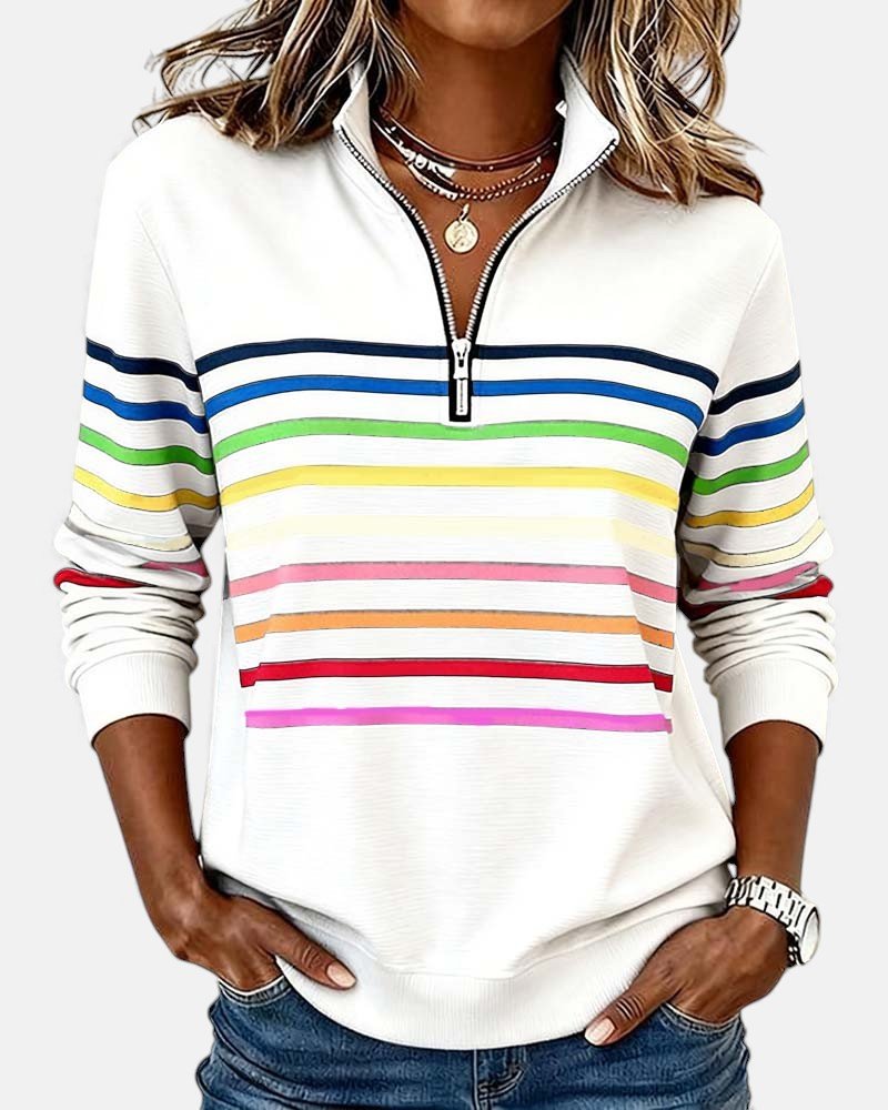CLAIRE LYON | SWEAT-SHIRT À COL ZIPPER QUART DE LONGUEUR RAYÉ POUR FEMMES