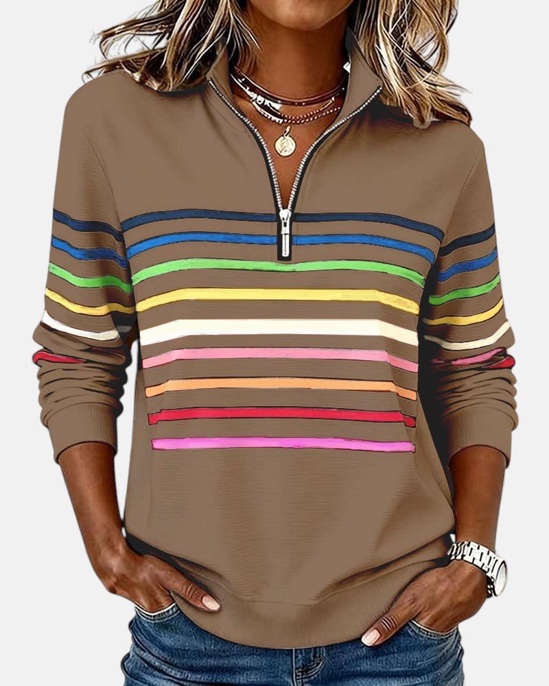CLAIRE LYON | SWEAT-SHIRT À COL ZIPPER QUART DE LONGUEUR RAYÉ POUR FEMMES