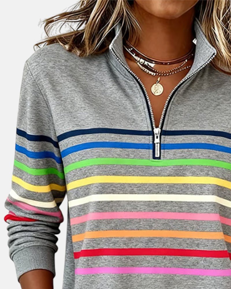 CLAIRE LYON | SWEAT-SHIRT À COL ZIPPER QUART DE LONGUEUR RAYÉ POUR FEMMES
