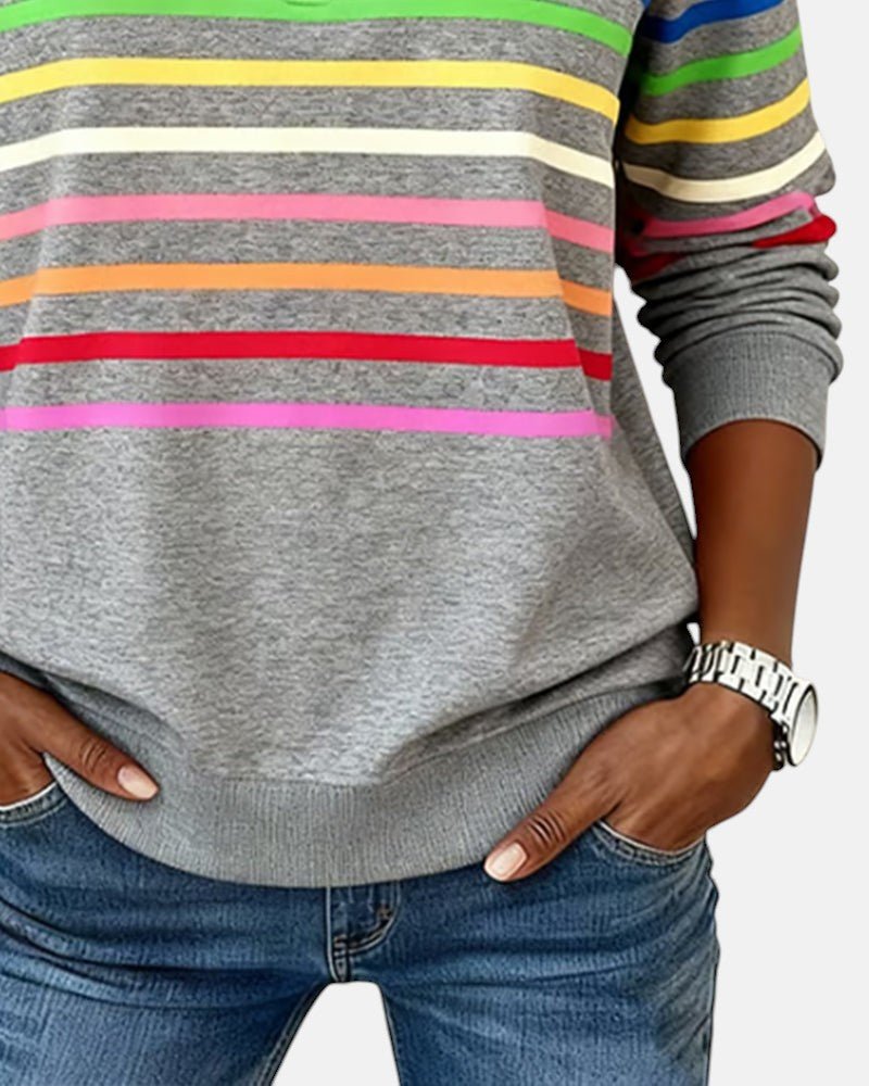 CLAIRE LYON | SWEAT-SHIRT À COL ZIPPER QUART DE LONGUEUR RAYÉ POUR FEMMES