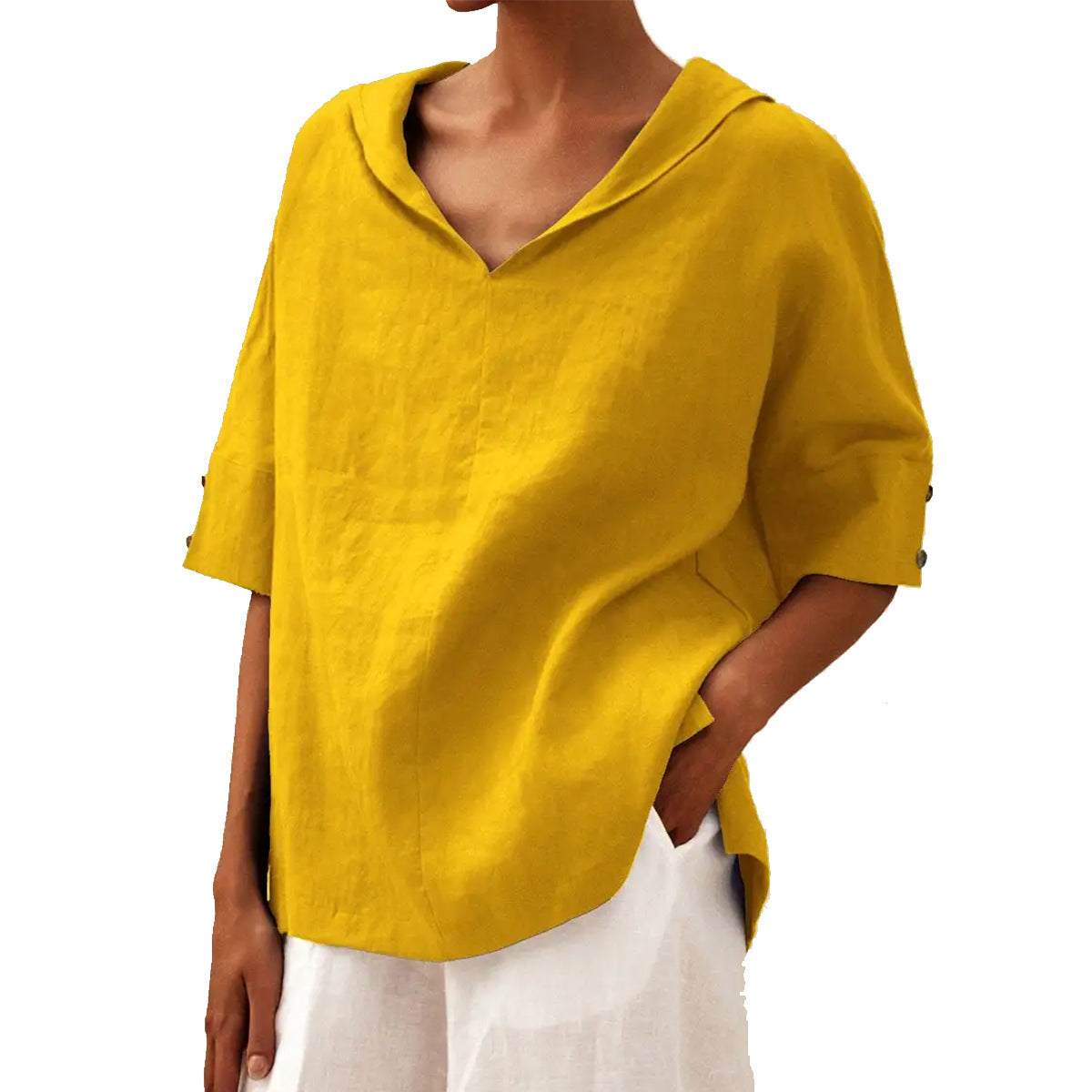 CLAIRE LYON | BLOUSE EN LIN À COL EN V POUR FEMMES